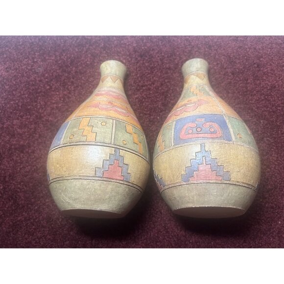 Signed Pottery Set Of 2 Aztec Mayan Wedding Vases Storytelling Matching - Picture 4 of 9
